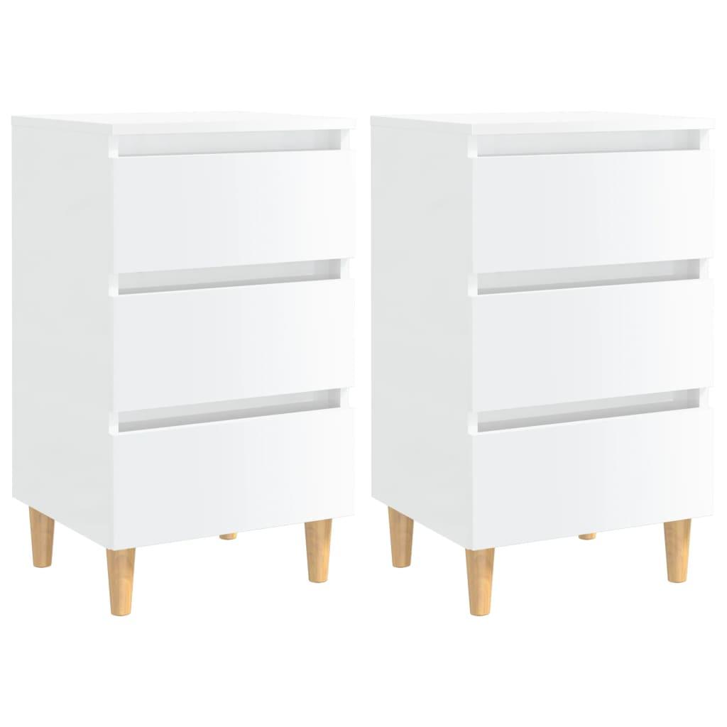 Bed Cabinets & Wood Legs 2 pcs High Gloss White 40x35x69cm