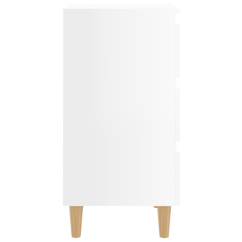 Bed Cabinets & Wood Legs 2 pcs High Gloss White 40x35x69cm