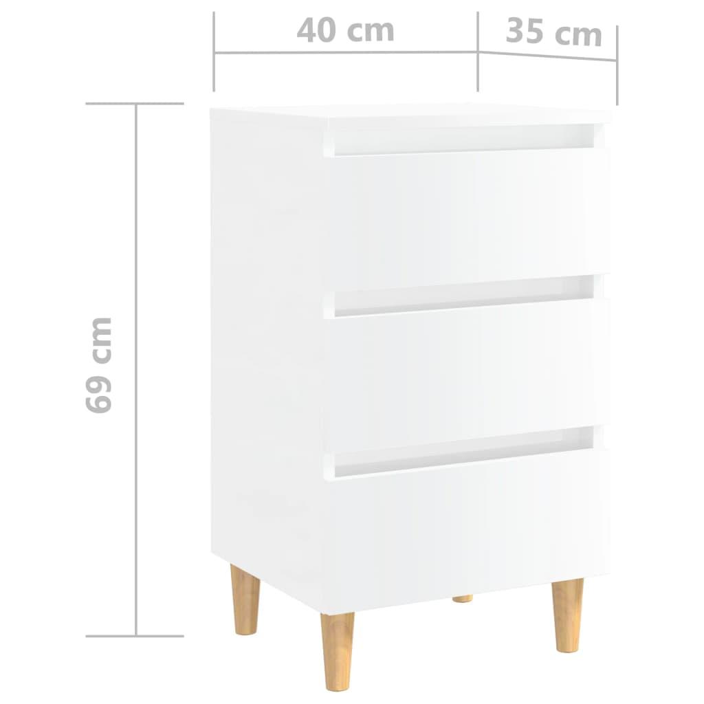 Bed Cabinets & Wood Legs 2 pcs High Gloss White 40x35x69cm