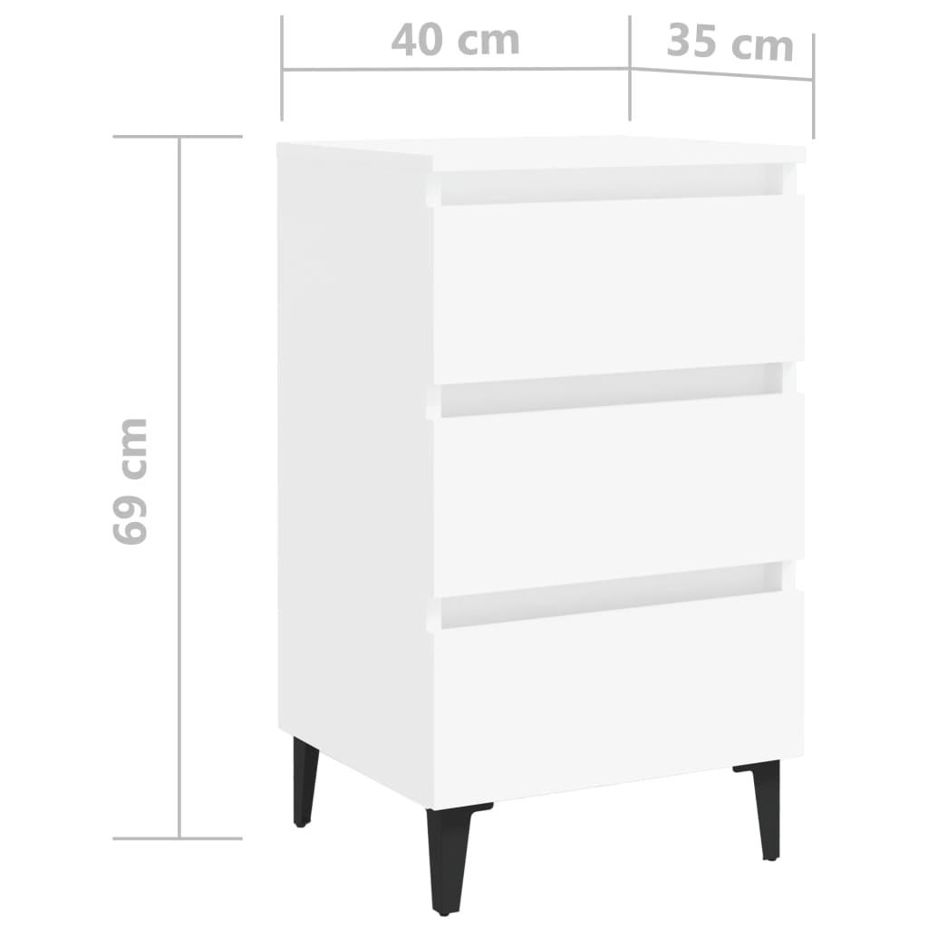Bed Cabinet with Metal Legs 2 pcs White 40x35x69 cm