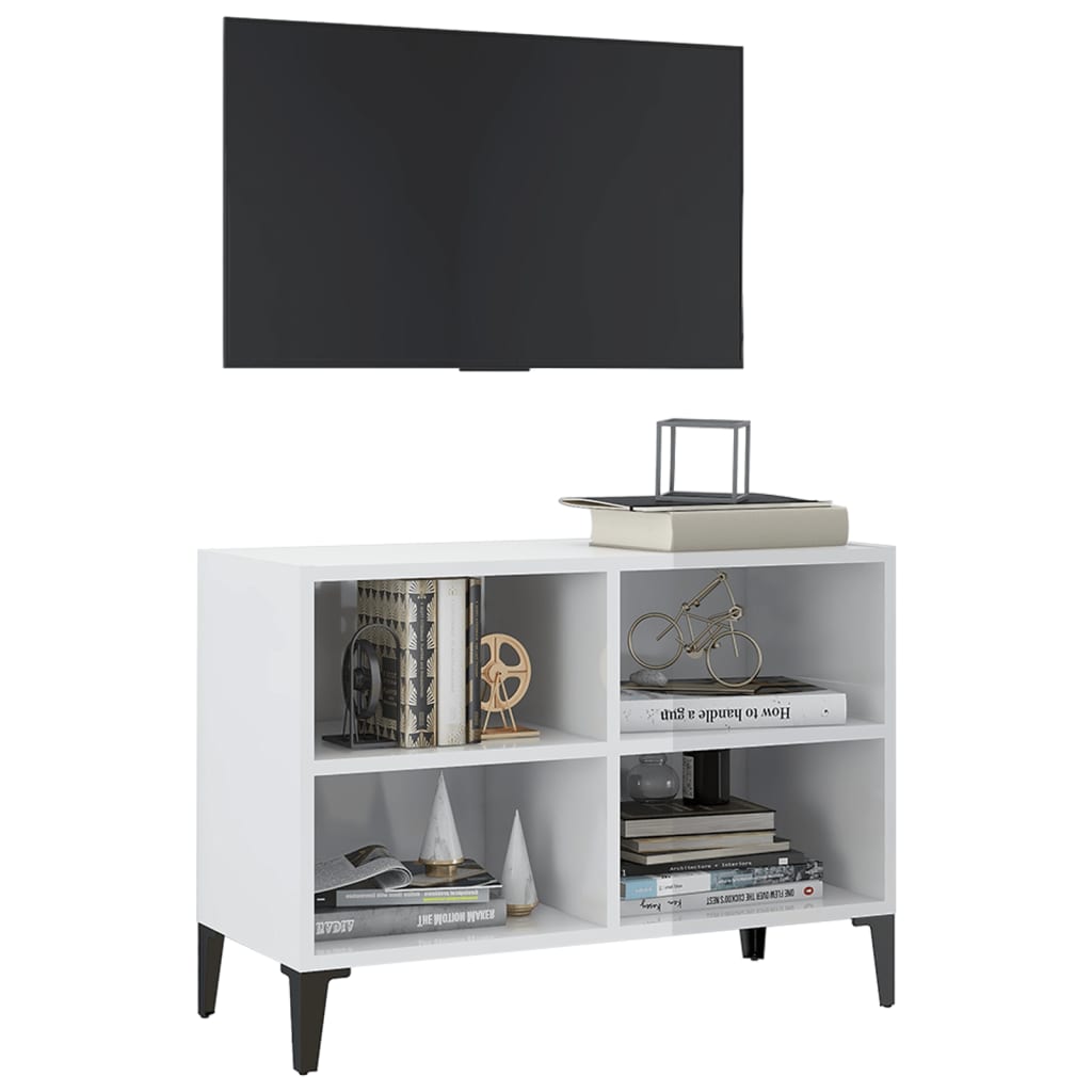 TV Cabinet with Metal Legs High Gloss White 69.5x30x50 cm
