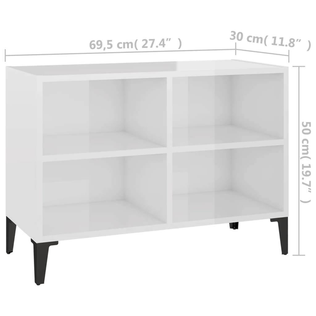 TV Cabinet with Metal Legs High Gloss White 69.5x30x50 cm