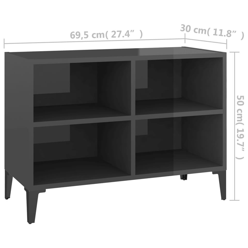 TV Cabinet with Metal Legs High Gloss Grey 69.5x30x50 cm