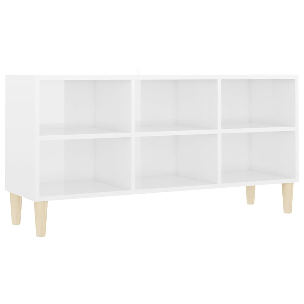 TV Cabinet with Solid Wood Legs High Gloss White 103.5x30x50 cm