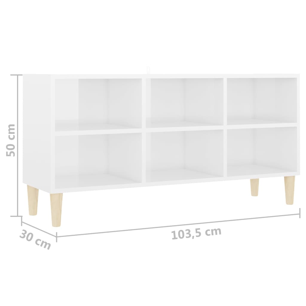 TV Cabinet with Solid Wood Legs High Gloss White 103.5x30x50 cm