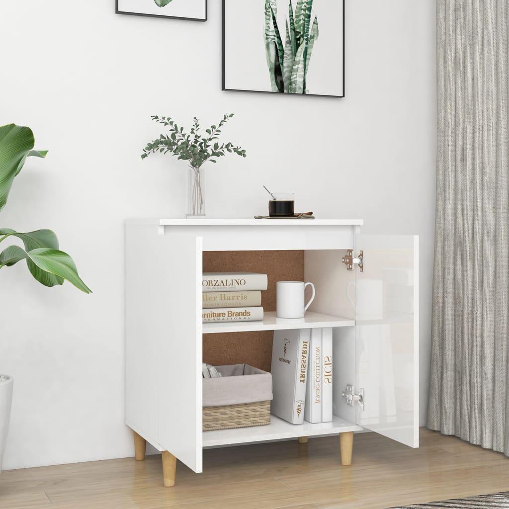 Sideboard&Solid Wood Legs High Gloss White 60x35x70cm Engineered Wood