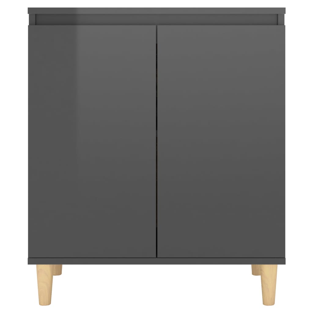Sideboard&Solid Wood Legs High Gloss Grey 60x35x70 cm Engineered Wood