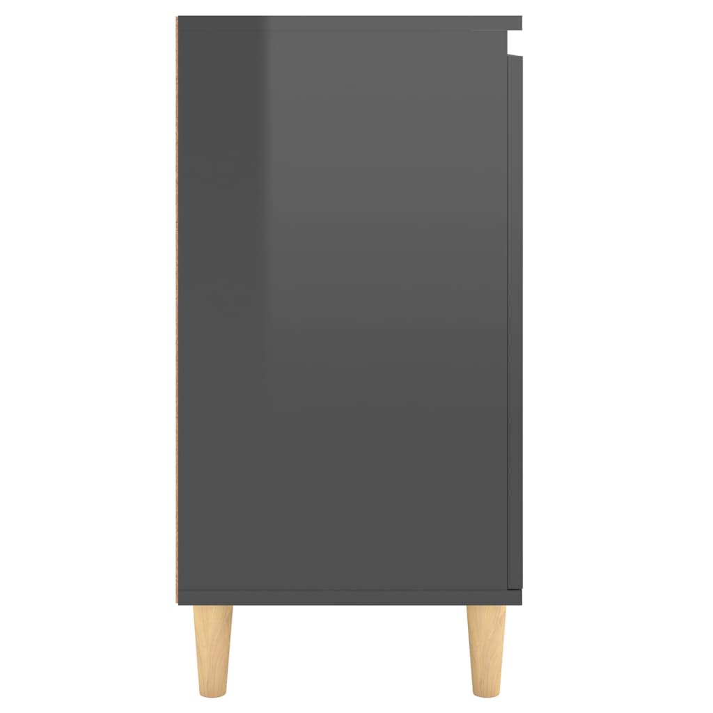 Sideboard&Solid Wood Legs High Gloss Grey 60x35x70 cm Engineered Wood