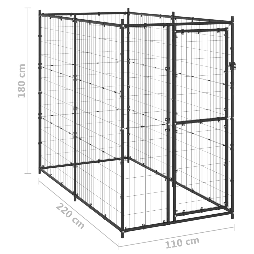 Outdoor Dog Kennel Steel 110x220x180 cm