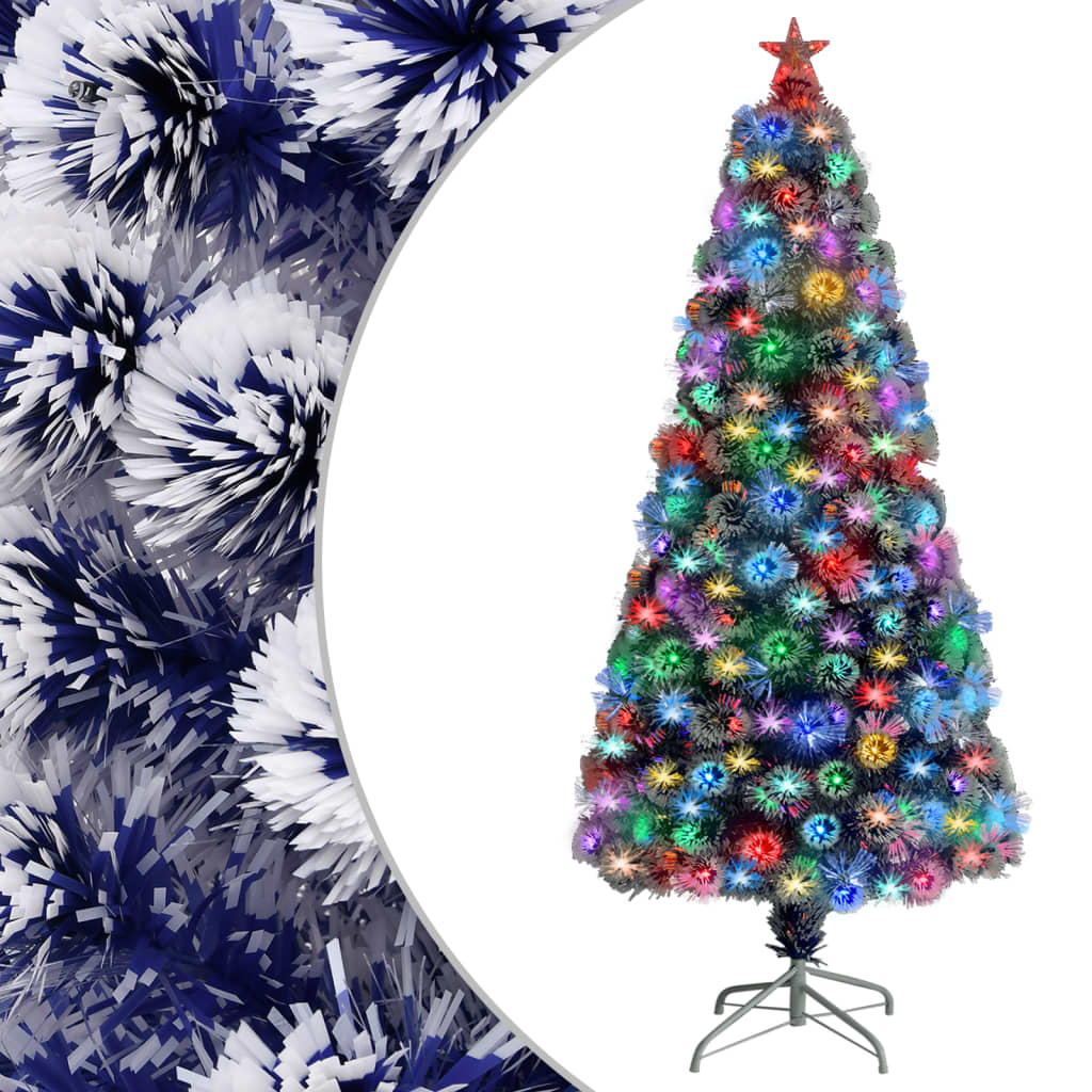 Artificial Pre-lit Christmas Tree White&amp;Blue 150 cm Fibre Optic