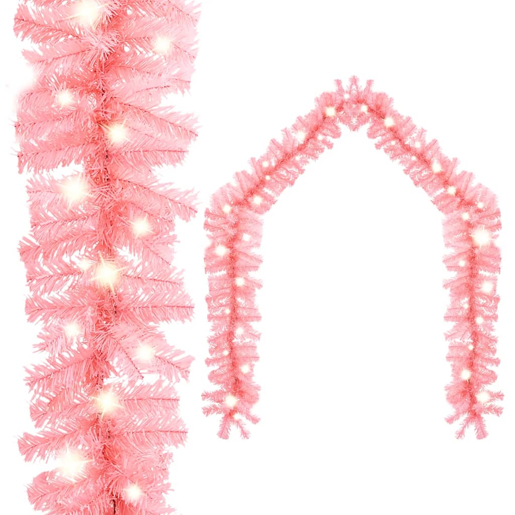 Christmas Garland with LED Lights 10 m Pink