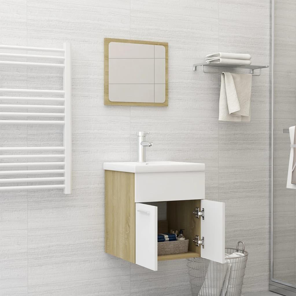 Bathroom Furniture Set White and Sonoma Oak Engineered Wood