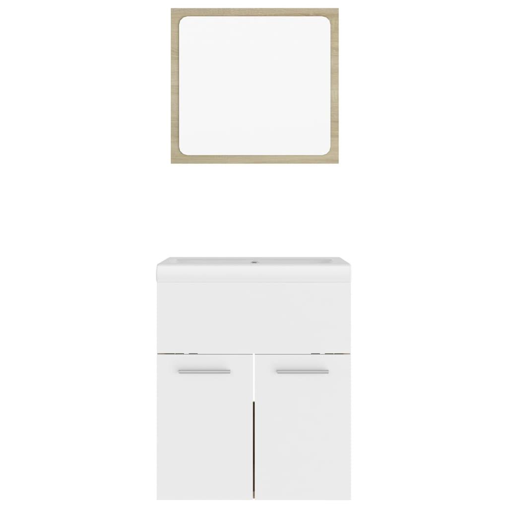 Bathroom Furniture Set White and Sonoma Oak Engineered Wood