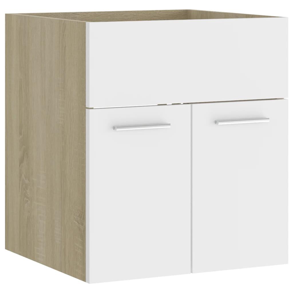 Bathroom Furniture Set White and Sonoma Oak Engineered Wood