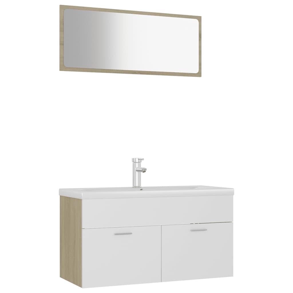 Bathroom Furniture Set White and Sonoma Oak Engineered Wood