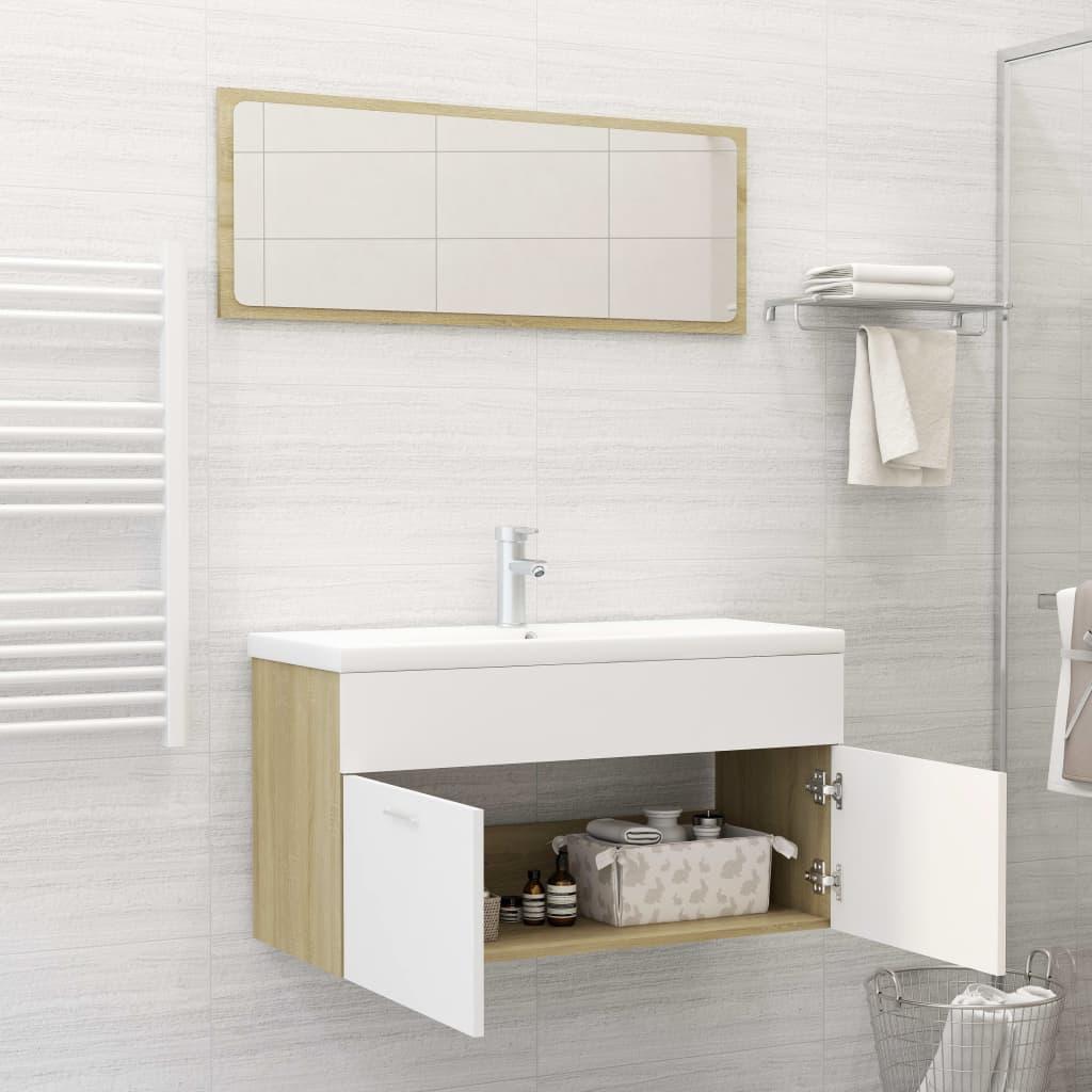 Bathroom Furniture Set White and Sonoma Oak Engineered Wood