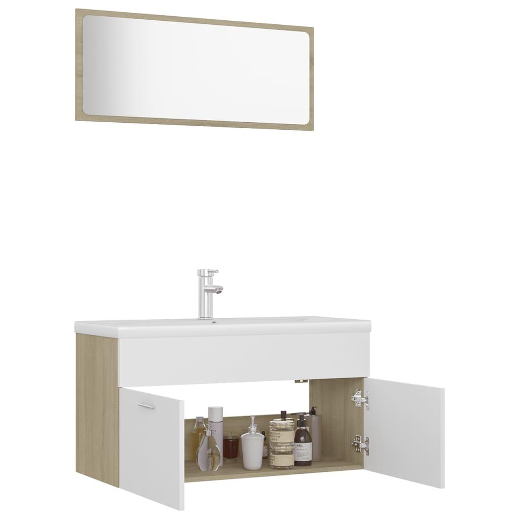 Bathroom Furniture Set White and Sonoma Oak Engineered Wood