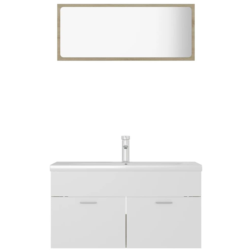 Bathroom Furniture Set White and Sonoma Oak Engineered Wood
