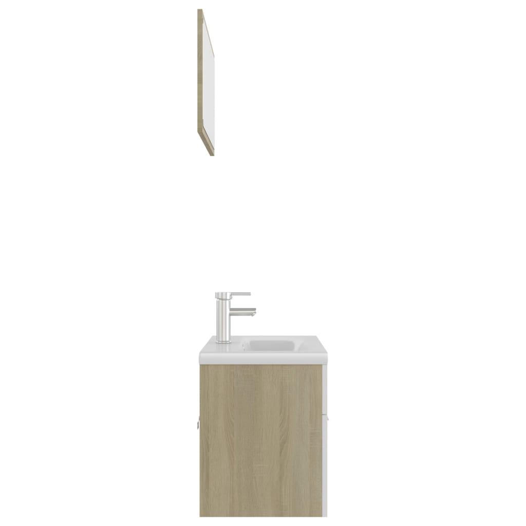 Bathroom Furniture Set White and Sonoma Oak Engineered Wood