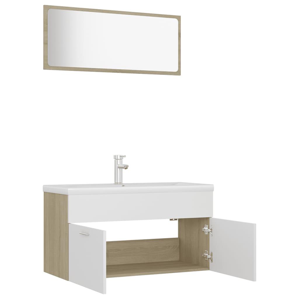 Bathroom Furniture Set White and Sonoma Oak Engineered Wood