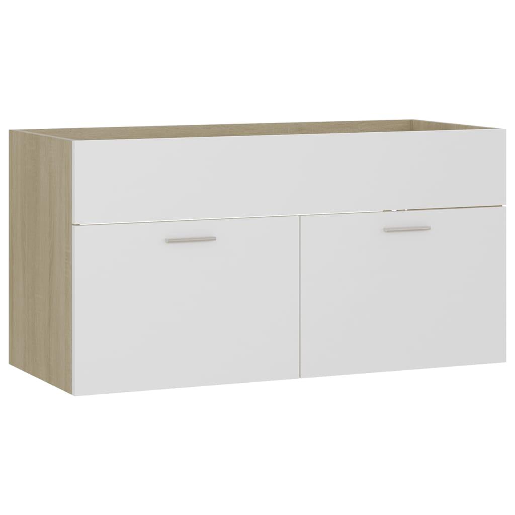 Bathroom Furniture Set White and Sonoma Oak Engineered Wood