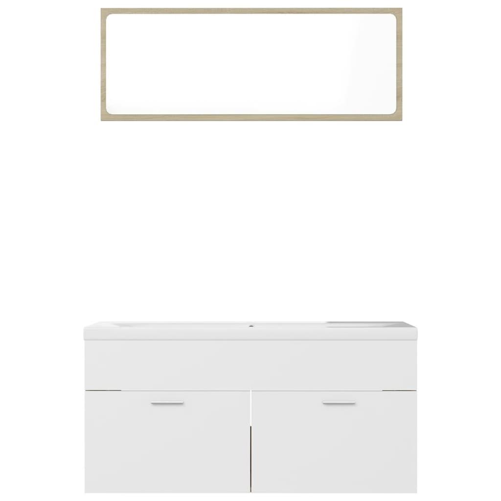 Bathroom Furniture Set White and Sonoma Oak Engineered Wood