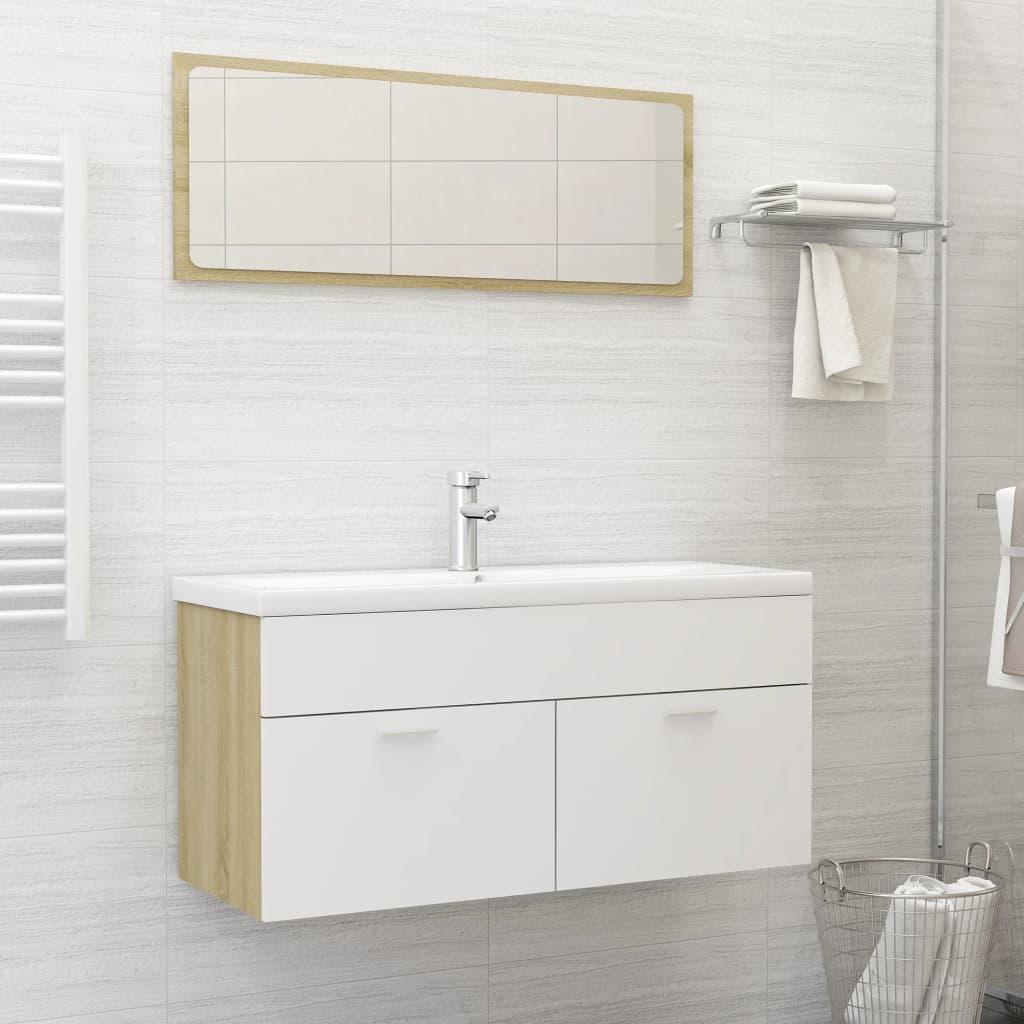Bathroom Furniture Set White and Sonoma Oak Engineered Wood