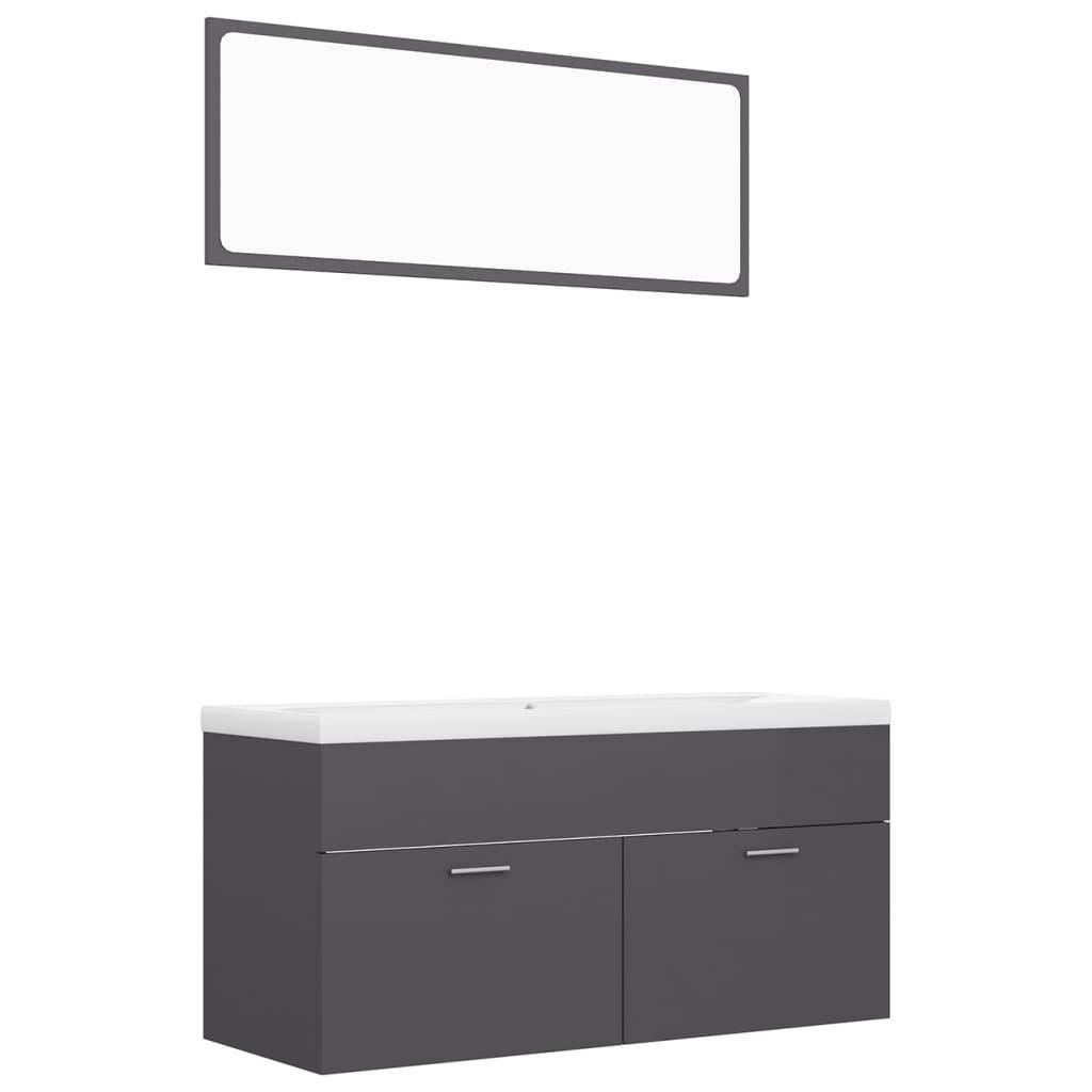 Bathroom Furniture Set High Gloss Grey Engineered Wood