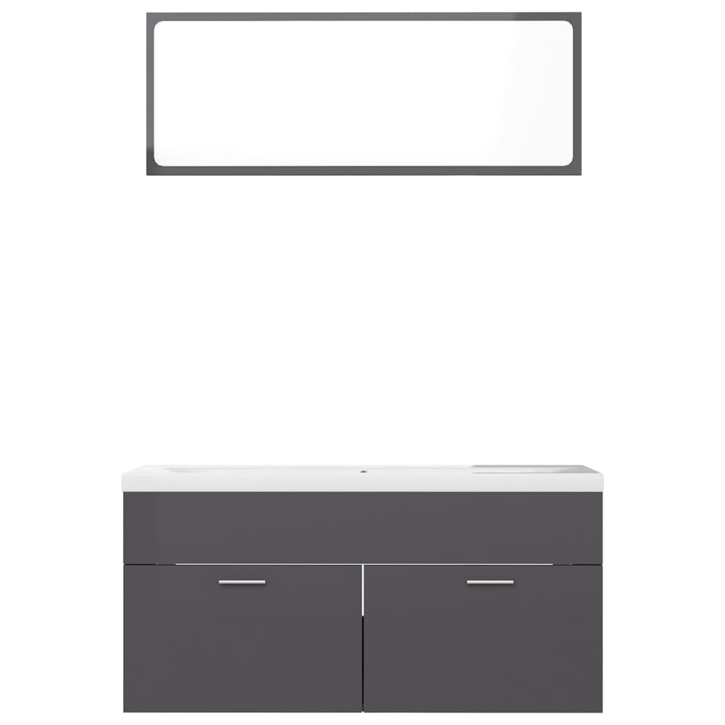 Bathroom Furniture Set High Gloss Grey Engineered Wood