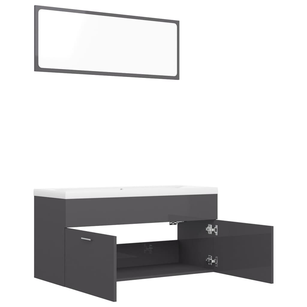 Bathroom Furniture Set High Gloss Grey Engineered Wood