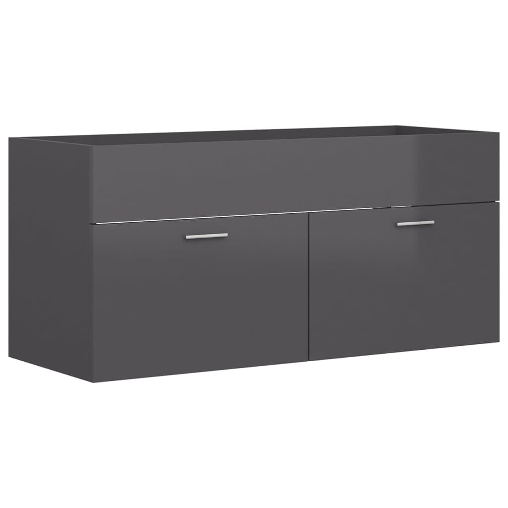 Bathroom Furniture Set High Gloss Grey Engineered Wood