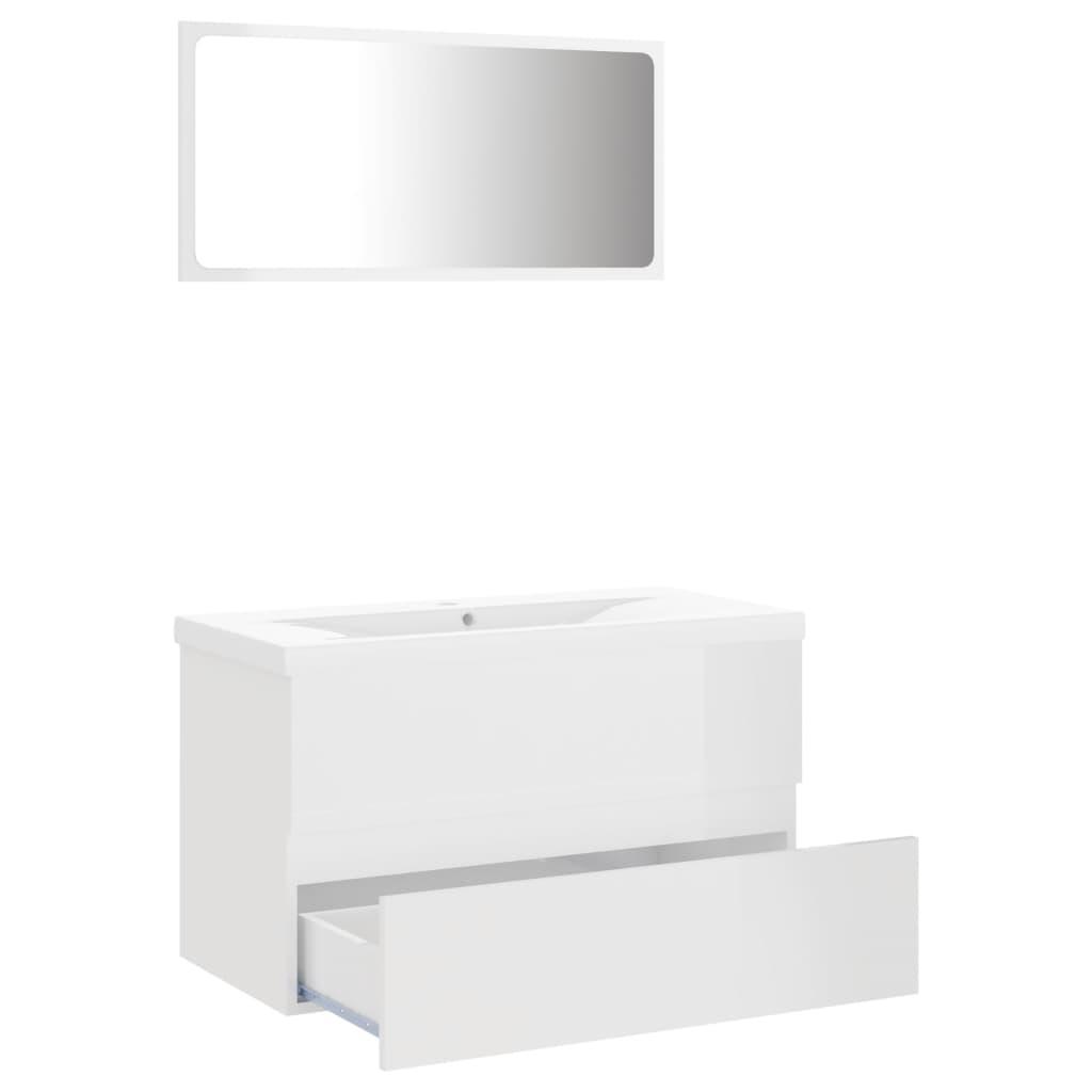 Bathroom Furniture Set High Gloss White Engineered Wood