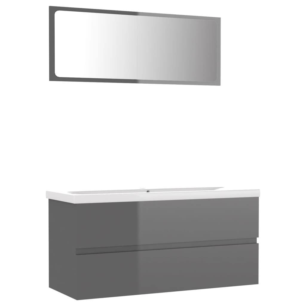 Bathroom Furniture Set High Gloss Grey Engineered Wood