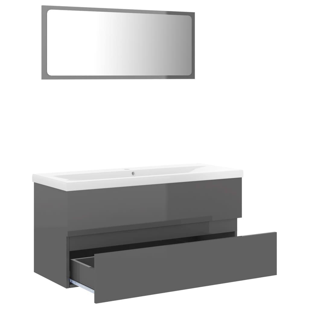 Bathroom Furniture Set High Gloss Grey Engineered Wood