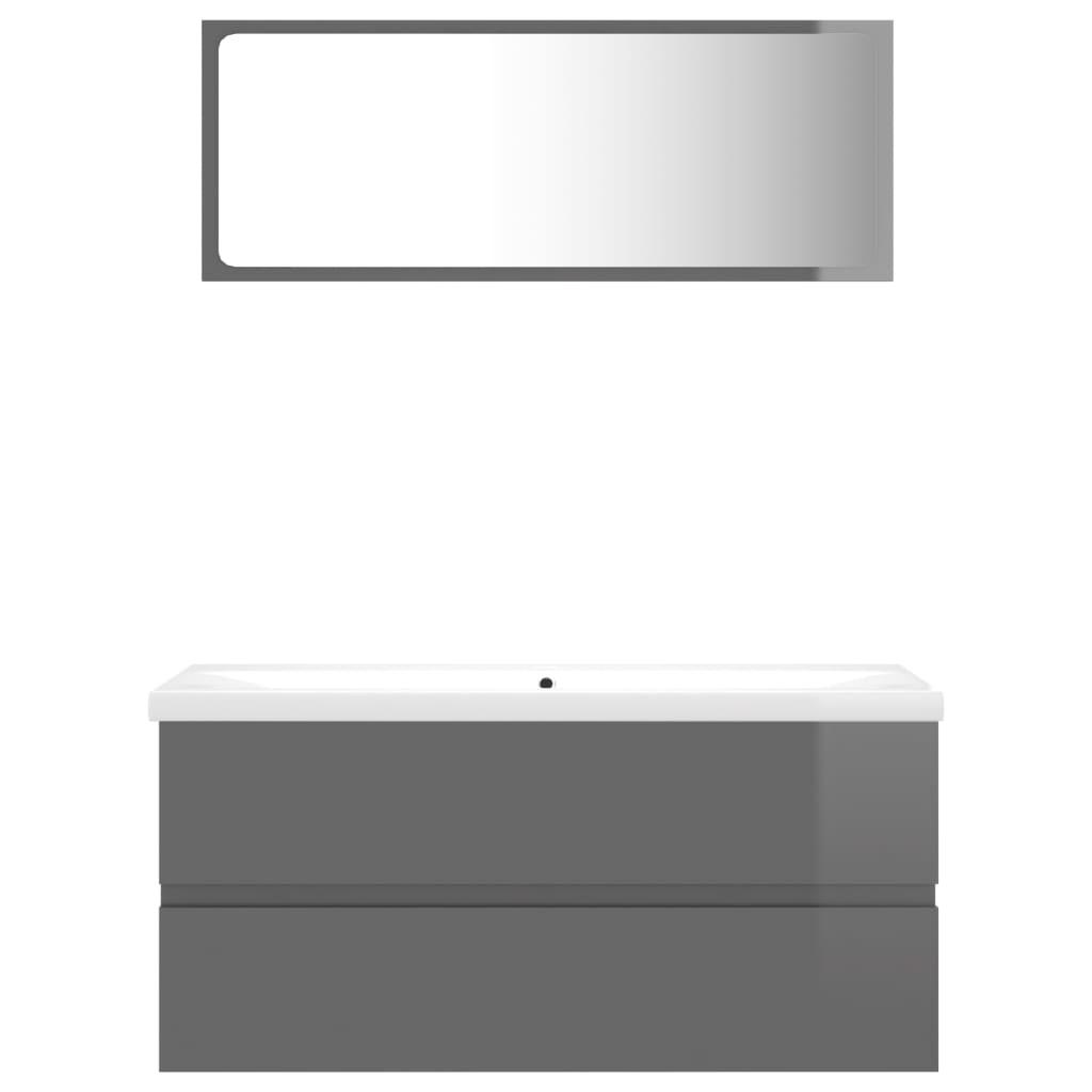 Bathroom Furniture Set High Gloss Grey Engineered Wood