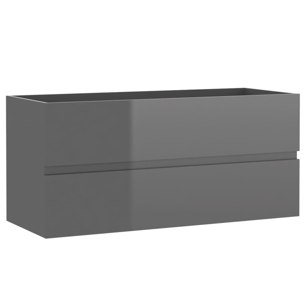 Bathroom Furniture Set High Gloss Grey Engineered Wood