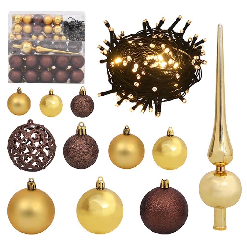 120 Piece Christmas Ball Set with Peak and 300 LEDs Gold&amp;Bronze