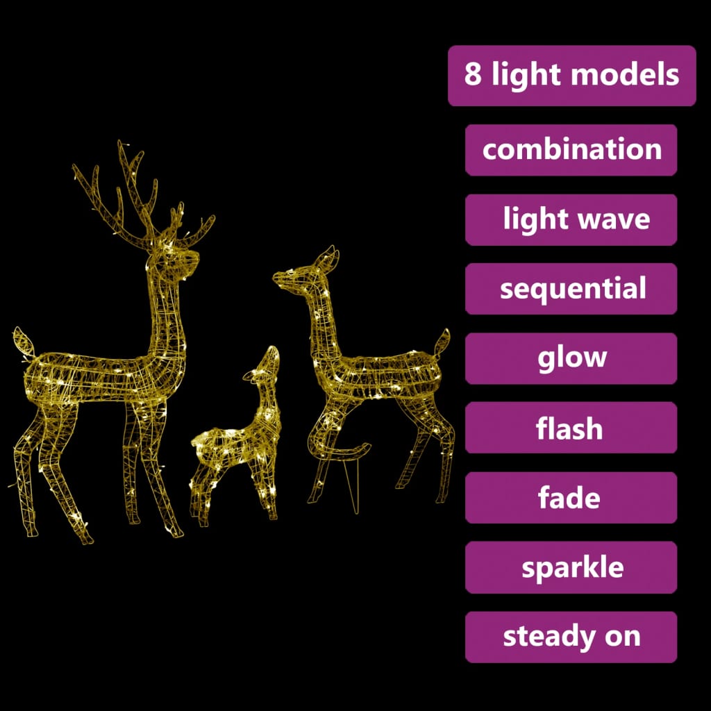 Acrylic Reindeer Family Christmas Decoration 300 LED Warm White