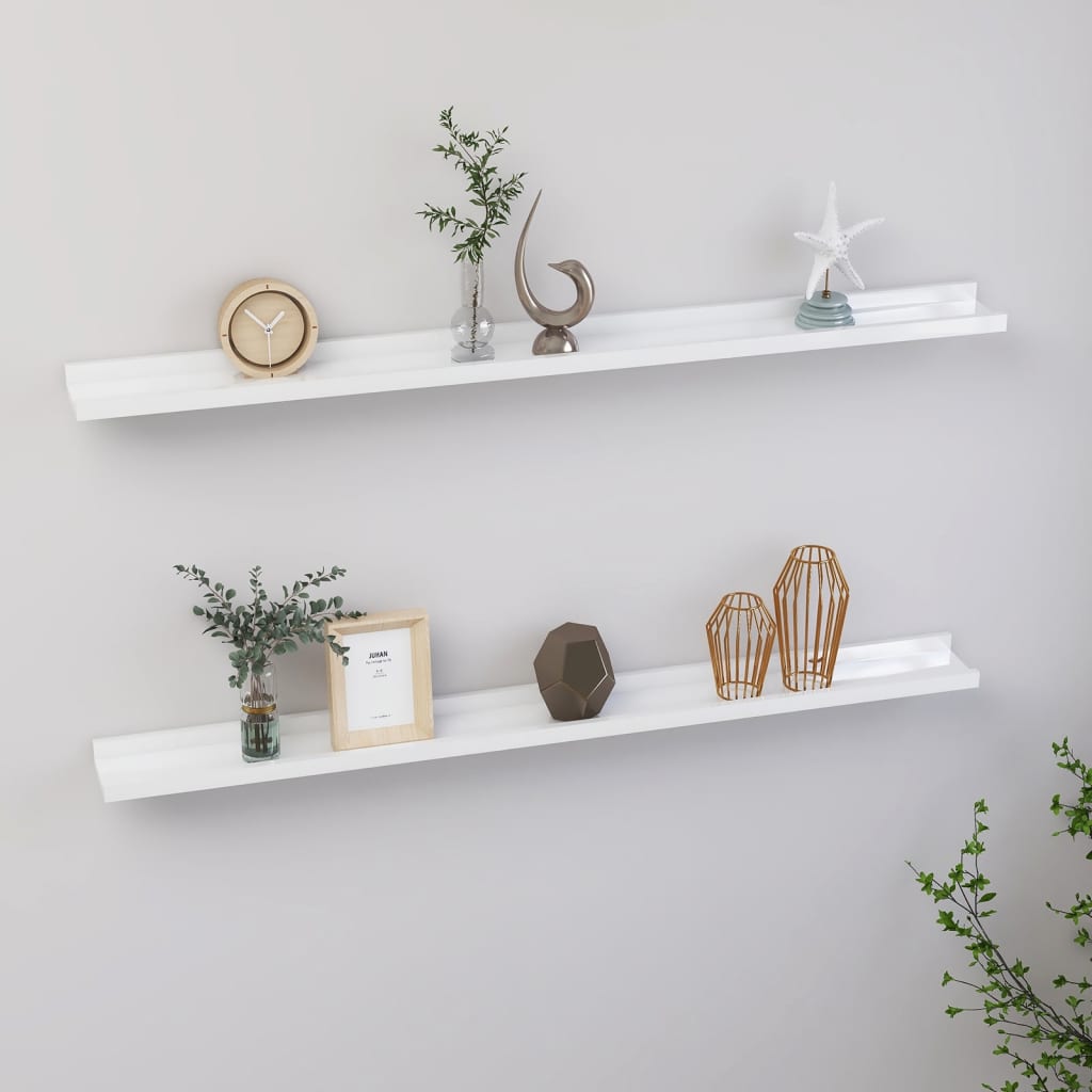 Wall Shelves 2 pcs High Gloss White 100x9x3 cm