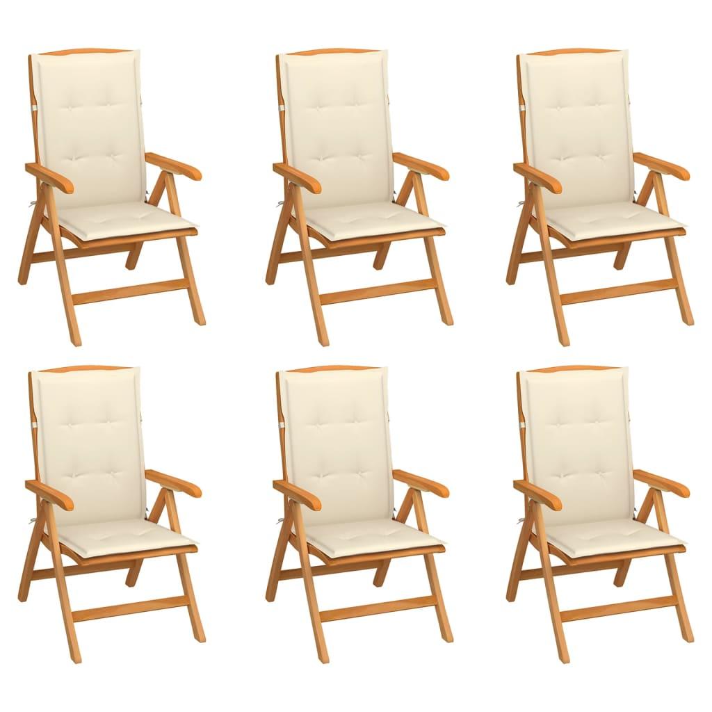 Reclining Garden Chairs with Cushions 6 pcs Solid Teak Wood