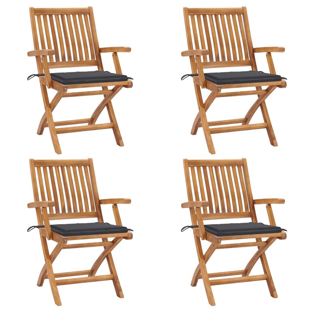Folding Garden Chairs with Cushions 4 pcs Solid Teak Wood