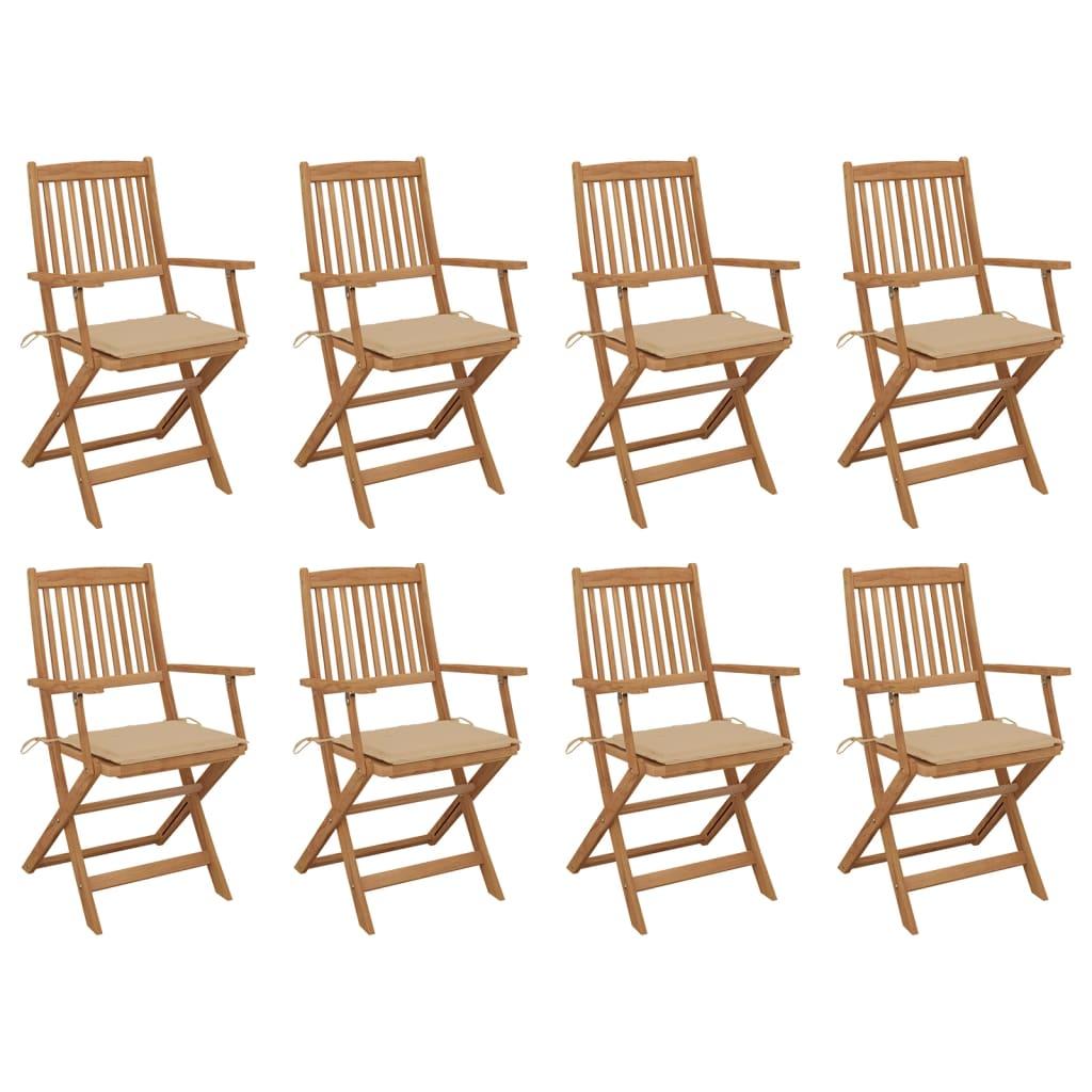 Folding Outdoor Chairs with Cushions 8 pcs Solid Wood Acacia
