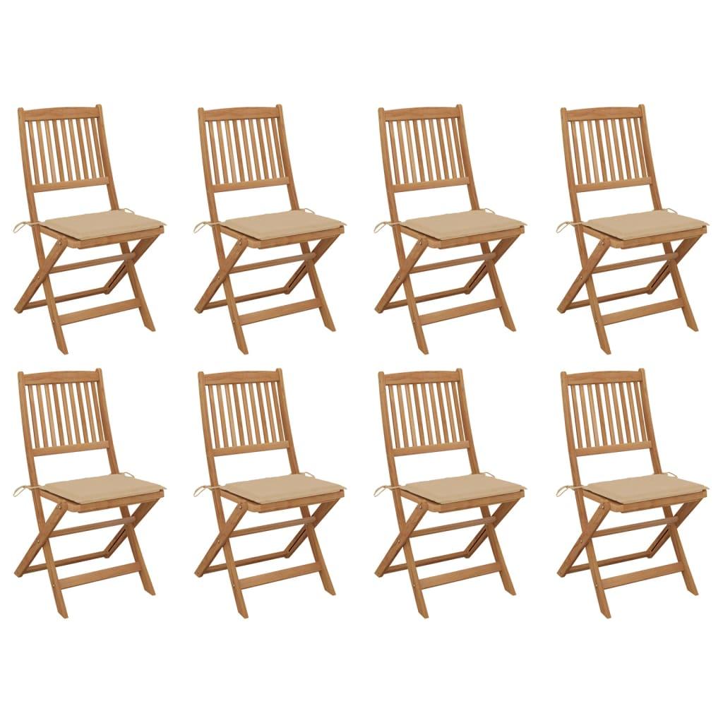 Folding Outdoor Chairs with Cushions 8 pcs Solid Wood Acacia