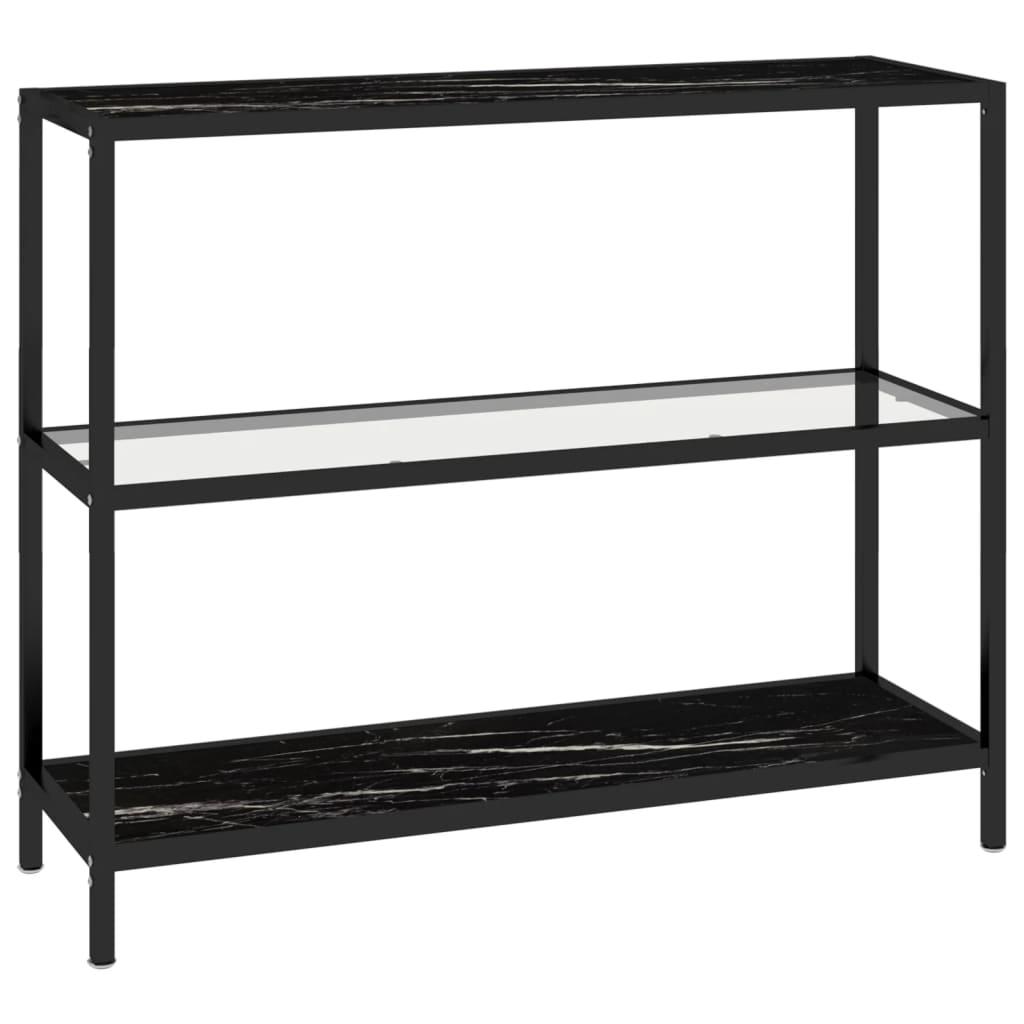 Console Table Transparent and Black Marble 100x36x90 cm Tempered Glass