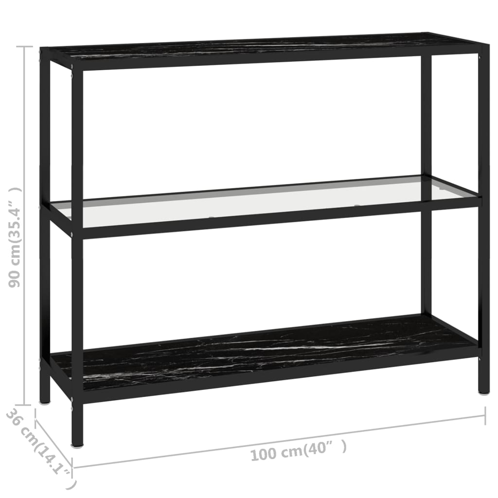Console Table Transparent and Black Marble 100x36x90 cm Tempered Glass