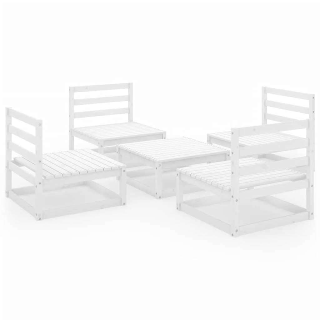 5 Piece Garden Lounge Set White Solid Pinewood