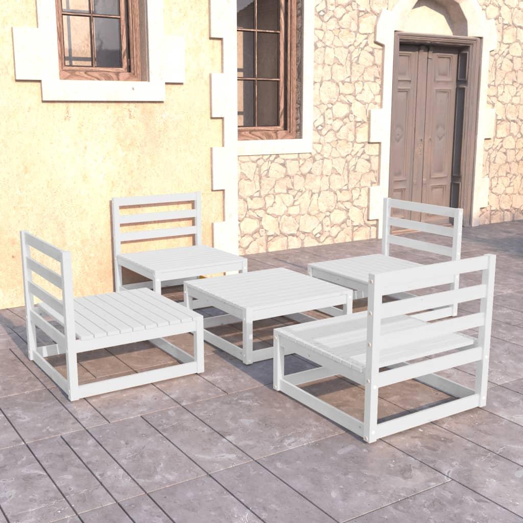 5 Piece Garden Lounge Set White Solid Pinewood