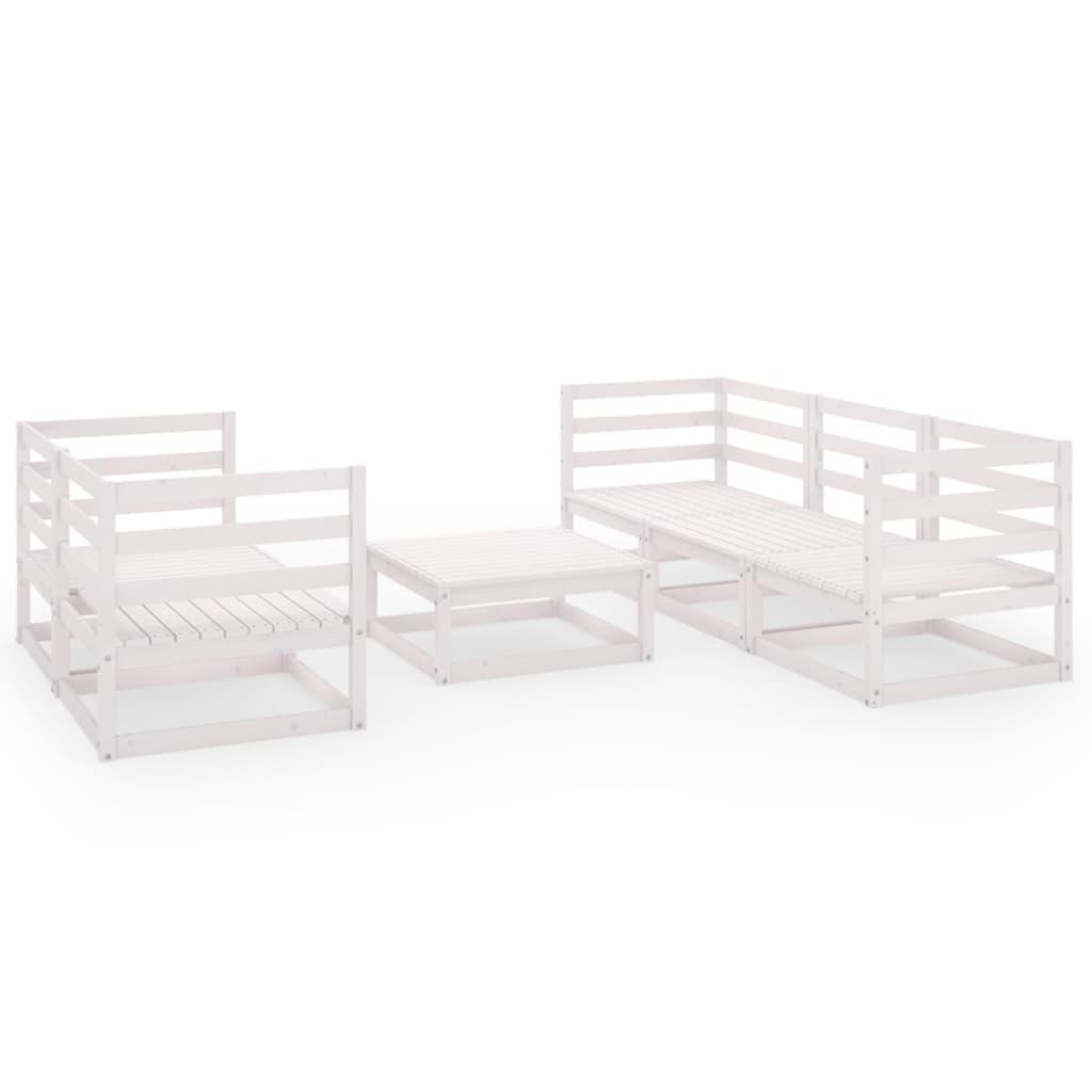 6 Piece Garden Lounge Set White Solid Pinewood
