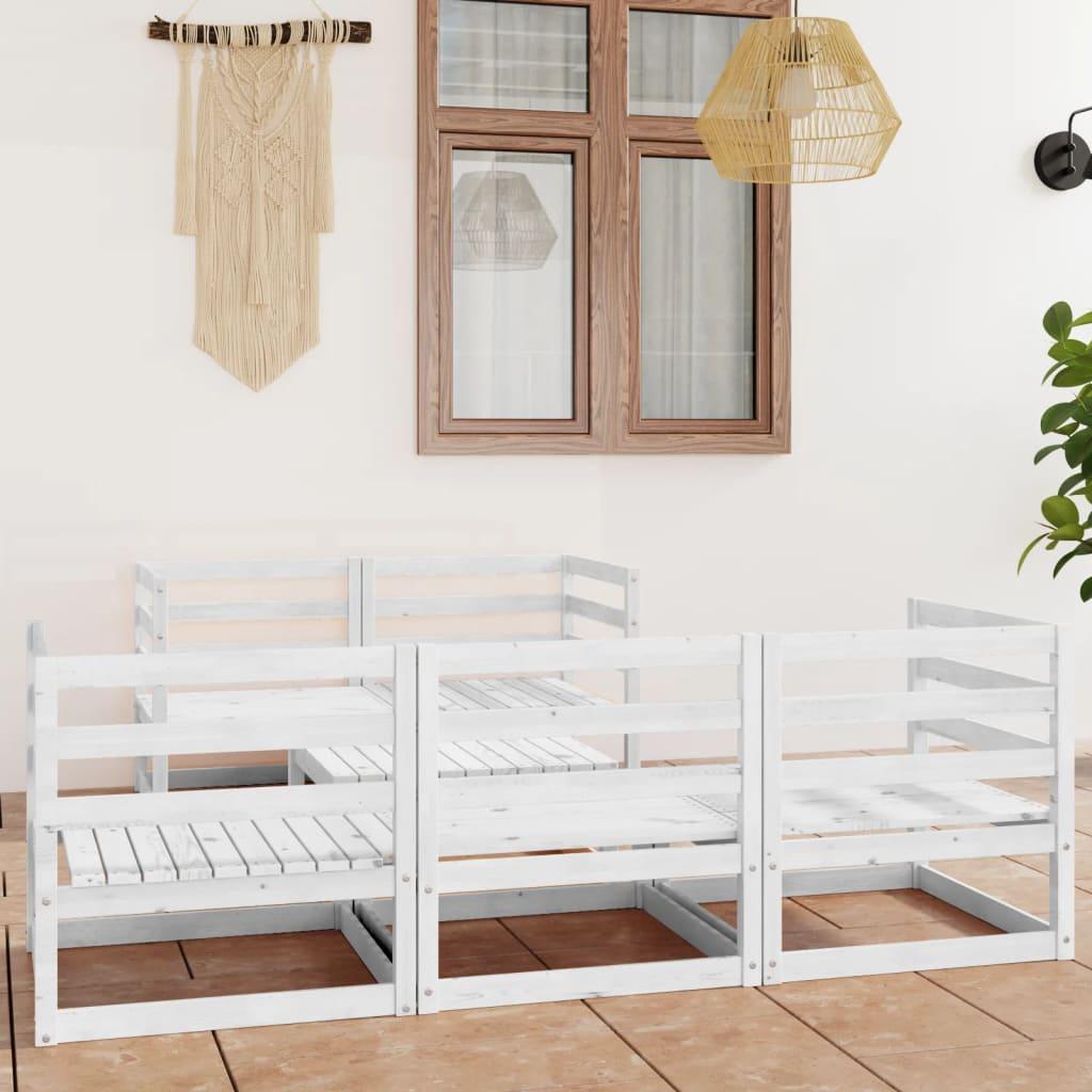 6 Piece Garden Lounge Set White Solid Pinewood