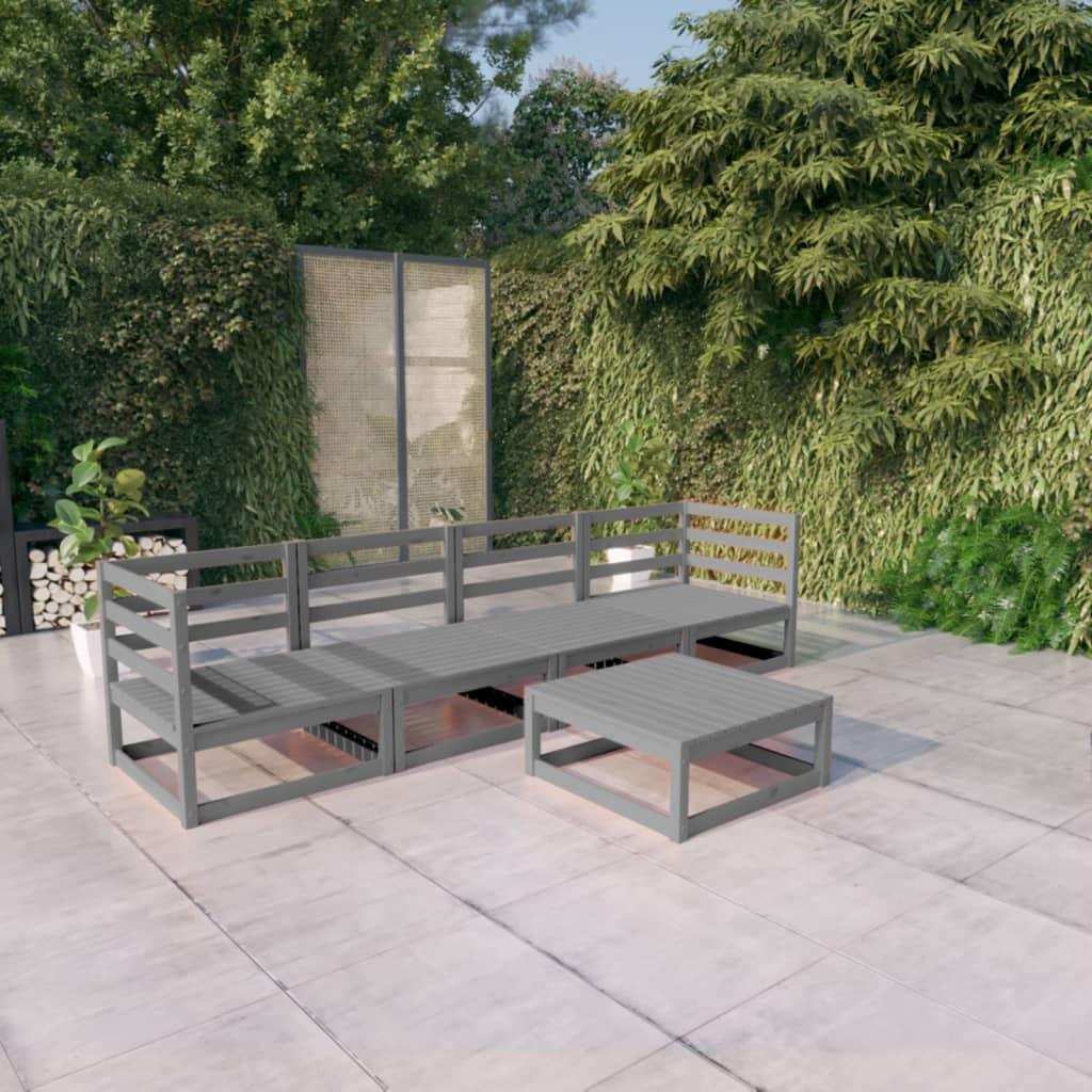 5 Piece Garden Lounge Set Grey Solid Pinewood